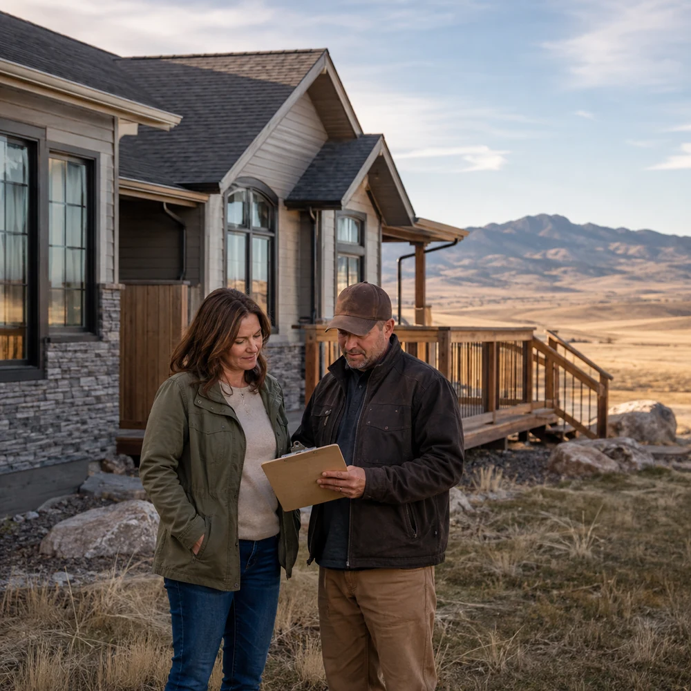 Southern Wyoming homeowner reviewing exterior repairs with a contractor