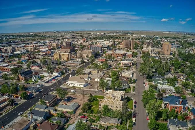 Aerial view of downtown Cheyenne, WY