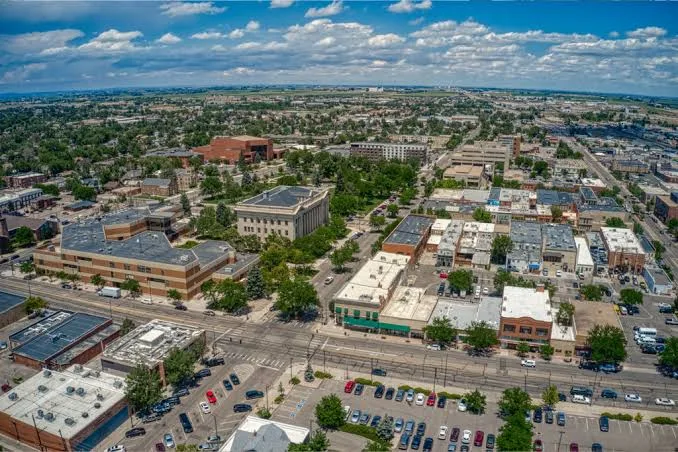 Aerial view of downtown Greeley, CO