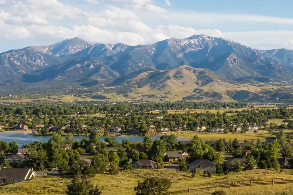 Front Range foothills above neighborhoods and open grassland
